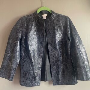 Chico's Shiny Black Croc-Pattern Leather Jacket